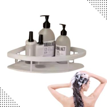 Imagem de Prateleira de Canto Multiuso Adesiva Porta Shampoo em Chapa Reforçada Organizador de Parede com Capacidade de Até 10Kg (Branco)