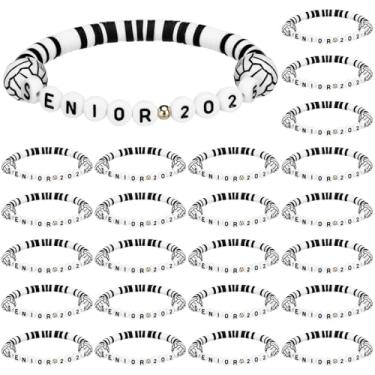 Imagem de Ecation Pacote com 24 pulseiras para idosos 2025 letras argila futebol voleibol contas a granel esportes futebol voleibol lembrancinhas de festa ajustáveis para idosos, presente para jogadores de