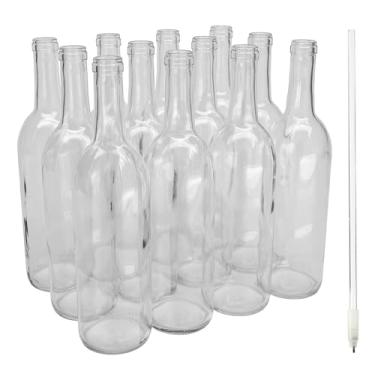 Imagem de North Mountain Supply Garrafa de vinho Bordeaux de vidro de 750 ml com acabamento de cortiça de fundo plano - pederneira/transparente - Caixa com 12 - com enchimento de garrafa grátis - Enviado em uma