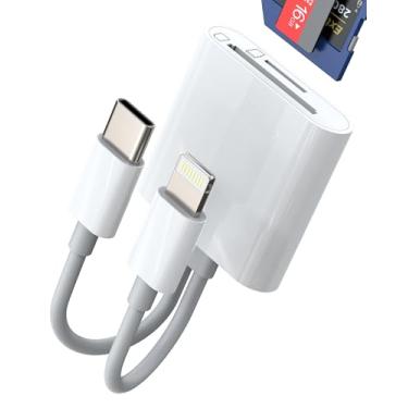 Imagem de Adaptador USB C Lightning para leitor de cartão SD TF (2 em 1) para iPhone 16 15 14 para câmera Apple Micro SD Macbook Android para iPad, Flash Drive, transferência, cartão de memória, computador OTG