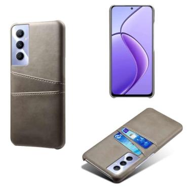 Imagem de Capas Compatível com OPPO Realme C65 4G,tampa protetora de couro falso,design de saco de cartão com 2 fendas de cartão atrás,proteção anti-impressão digital e anti-gota-Grey