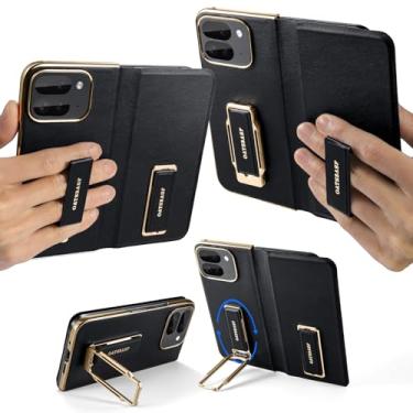 Imagem de XAOVUIR Capa dobrável Dual Grip Pixel 9 Pro com suporte, [couro e metal] Capa protetora total para dobradiça Pixel Fold 9 Pro com alça de pulso, capa à prova de quedas para Google Pixel 9 ProFold