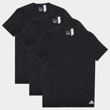 Imagem de Kit Camiseta Adidas Básicas 3 Peças Masculino, Preto, G