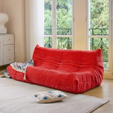 Imagem de N&V Fireside três lugares, sofá solteiro sem braços de meados do século, poltrona macia de veludo cotelê premium, poltrona de sofá de espuma para sala de estar, quarto (vermelho)