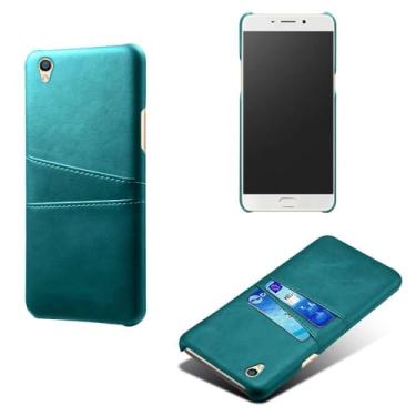 Imagem de Capas Compatível com OPPO R9,Caso de couro PU-Tampa de telefone a prova de choque com 2 slots de cartão,Proteção anti-impressão digital e anti-gota-Green