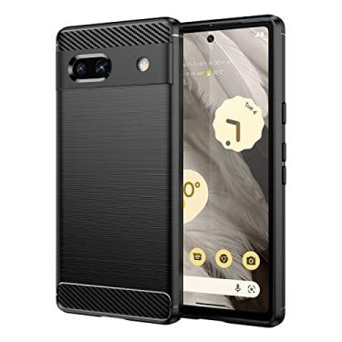 Imagem de Casecious Compatível com Google Pixel 7a de fibra de carbono macio TPU escovado linha básica capa traseira para telefone capa funda para (preto)