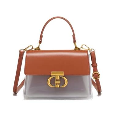 Imagem de MIFORINES Bolsa tiracolo transparente com fecho de bloqueio de virada feminina bolsa carteiro, Marrom claro