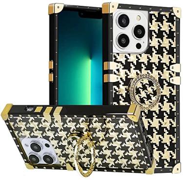 Imagem de DMaos Capa para iPhone 13 Pro com anel para mulheres, suporte de strass dourado com strass brilhante, premium para iPhone13 Pro 6,1" – Houndstooth