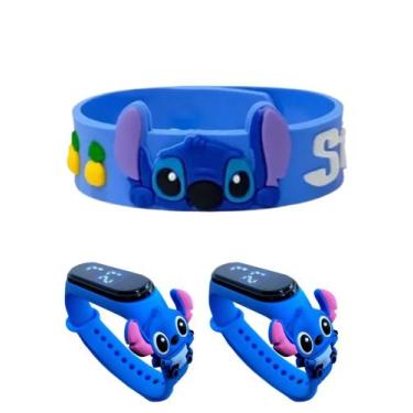 Imagem de Relogio digital figura e pulseira infantil masculino do Stich ,kit 2 e