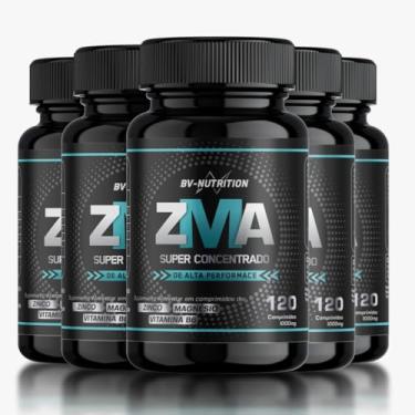 Imagem de Kit 5x Zma Super Concentrado Zinco Bisglicinato, Óxido e hidróxido de Magnésio Vitamina B6 Piridoxina 120 Comprimidos Rende 60 Doses Suplemento Alimentar Desempenho - BV Nutrition
