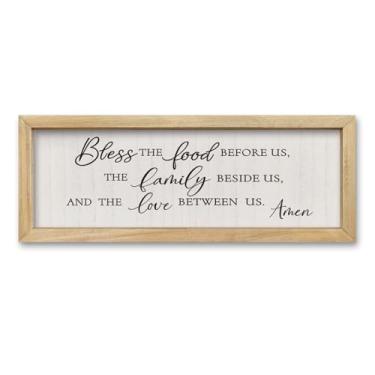 Imagem de comurdyo Bless the Food Before Us Placa de decoração de parede 40 cm × 15 cm para sala de jantar cozinha moldura de madeira arte de parede (madeira)