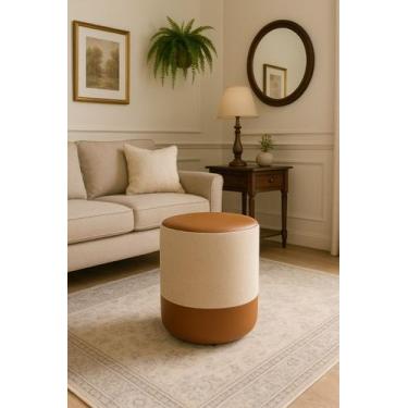 Imagem de Puff Plus Banquinho Redondo Decorativo em Linho Base e Tampo material 