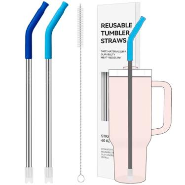 Imagem de Soledea 2 canudos de metal de 1,134 g para copo Stanley de 1,134 g, canudos extralongos com pontas de silicone, fundo anti-clank, serve para jarros de 1,8 g e copos grandes