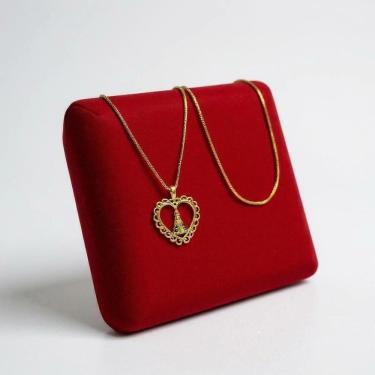 Imagem de Cordão Feminino 1Mm Nossa Senhora Coração Banhado A Ouro 18K