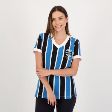 Imagem de CAMISA RETRÔ GRÊMIO LISTRADA ESCUDO BORDADO,FEMININA,GG