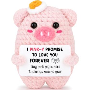 Imagem de Presentes de aniversário de aniversário Pinky Promise para namorada esposa, crochê rosa porco coisas de Natal para casal, mulheres, homens, ela, ele, casamento, noivado, romântico, I Love You, feito à