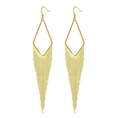 Imagem de KristLand - Brincos de gancho 925 com franja de losango, vazado, longo, elegante, corrente, borla, feminino, brilhante, para festa, Cristal, Cristais