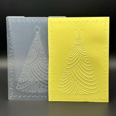 Imagem de Modelo de pasta em relevo de plástico 3D, árvore de Natal com bordas, textura de 12 x 18 cm para fazer cartões, faça você mesmo, scrapbook, papel, artesanato, artesanato, scrapbook, artes, decoração