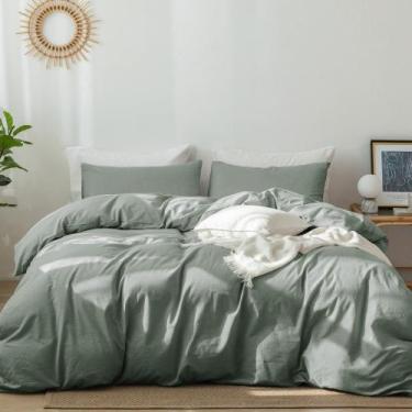 Imagem de Conjunto de capa de edredom MooMee Bedding 100% algodão lavado e linho