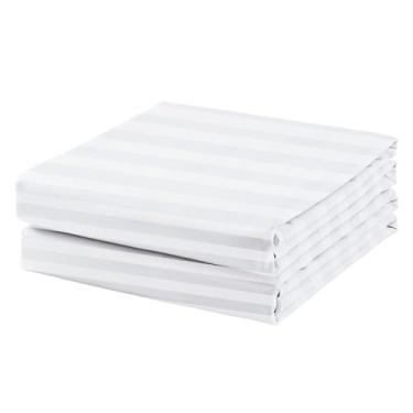 Imagem de Lençol de cima solteiro de algodão, 600 fios, 100% algodão egípcio, 2 peças, lençol de cima liso fresco e respirável resistente a rugas, desbotamento e manchas (solteiro listrado branco)