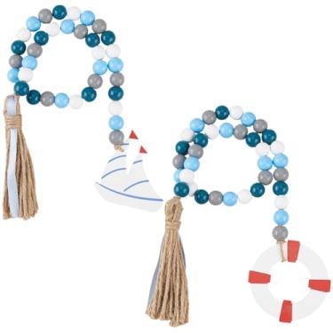 Imagem de GORGECRAFT 2 Estilos 76.2 cm Farmhouse Ocean Wood Bead Guirlanda com Corda de Juta Borlas Azul Verão Mar Vela Barco Salva-vidas Berloques Decorativos Contas de Madeira Enfeites Pendurados para Festa