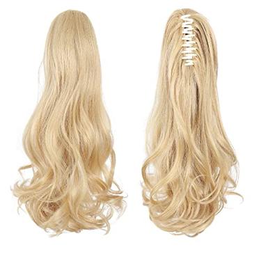 Imagem de Garra de extensão de rabo de cavalo, extensões de cabelo loiro HSPJHTM, garra de extensão de rabo de cavalo para mulheres, peça de cabelo cacheado, 40 cm, extensões de cabelo de rabo de cavalo sintéticas volumosas, ondulado, pálido, mistura loiro