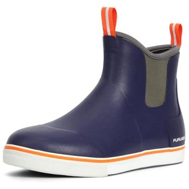 Imagem de Furuian Botas masculinas de pesca, botas de chuva, impermeáveis, sapatos de tornozelo, sapatos de borracha, neoprene, sapatos Chelsea, masculinos, para jardinagem, pesca, passeios de barco