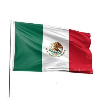 Imagem de Bandeira do México 9,5 x 1,5 m de poliéster nacional mexicano impressa bandeira da América Latina com 2 ilhós para festival temático mexicano evento desfile festa herança decoração do mês hispânico