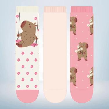 Imagem de Kit 03 Pares de Meia Soquete Capivara Infantil e Adulto Feminina - Tam
