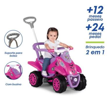 Imagem de Carrinho Quadriciclo Veículo De Passeio Menina Rosa Cross 4x4 Buzina C