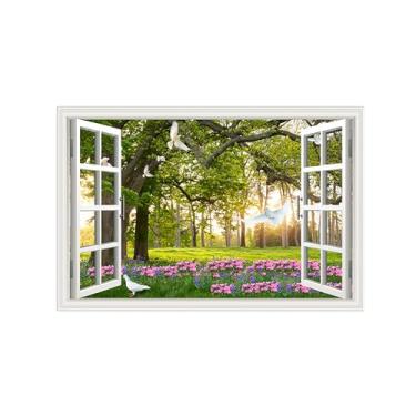 Imagem de Falsas Janelas Paisagens Impressões em Tela-Árvores flores pássaros-Quadro Arte Moderna-Natureza Pintura Decoração Parede 20x30cm Sem Moldura