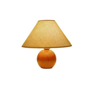 Imagem de Abajur de cabeceira Abajur de cabeceira redondo madeira fofo para quarto, luz noturna decorativa retrô tecido