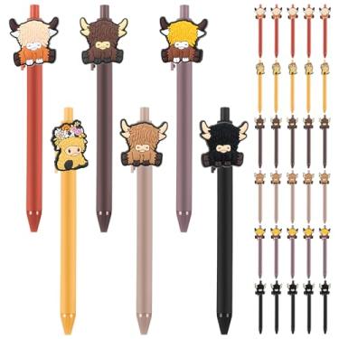 Imagem de Spakon 30 canetas de vaca Highland com estatuetas de vaca para lembrancinhas de festa de vaca, fazenda, kawaii, lembrancinhas fofas, presentes de vacas, presentes para festa de chá de bebê de caubói