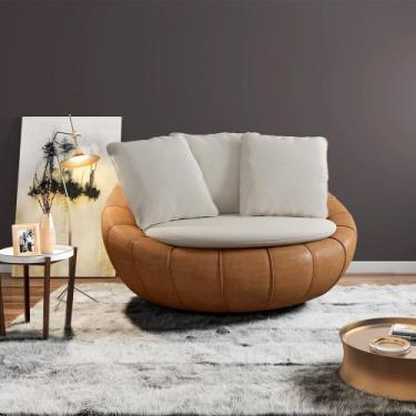 Imagem de Poltrona Giratória Sala de Estar com Almofadas Afrodite Off White Cara