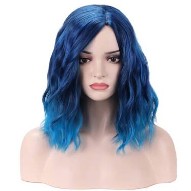 Imagem de Peruca BERON Blue Short Curly Mix Blue Bob para mulheres e meninas