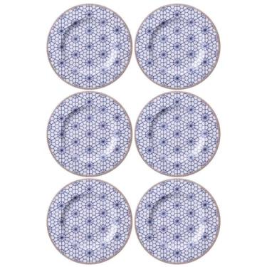 Imagem de Jogo 6 Pratos de Sobremesa Tramontina Abstratta em Porcelana Decorada 21cm Servir Doce Torta