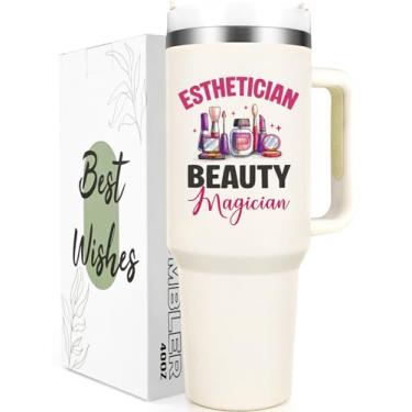 Imagem de Qtencas Presentes de esteticista, presentes de esteticista para mulheres, mágico de beleza engraçado copo de viagem isolado de 1,134 g, presente de agradecimento de aniversário de aposentadoria para