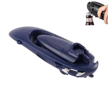 Imagem de PLAYTHROUGH Abridor de latas multifuncional, abridor de garrafas manual de aço inoxidável 8 em 1, economiza esforço (azul)