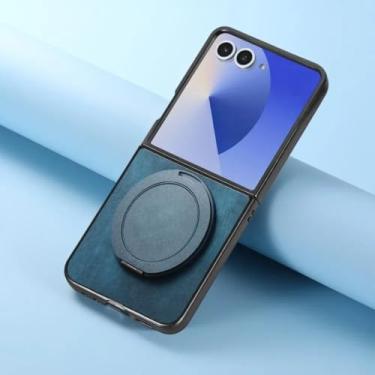 Imagem de Capa para Galaxy Z Flip5 com suporte giratório 360° e suporte magnético de couro (para Galaxy Z Flip5/azul)