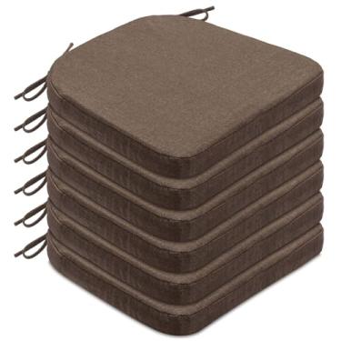 Imagem de Algudbilt Conjunto de 4 ou 6 almofadas de cadeira – Almofada de assento de espuma grossa 43 x 40 cm com laços e capa lavável removível para cadeiras de jantar, escritório | Madeira | Cadeiras de metal