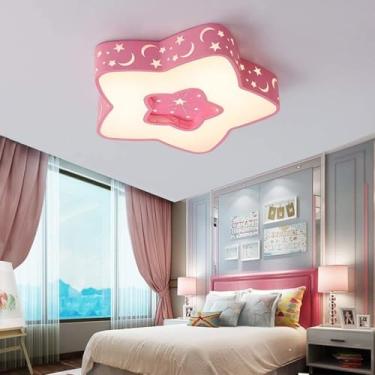 Imagem de Lâmpada De Teto Infantil Lâmpada Led Berçário Star Moon Led Luz De Teto Iluminação De Teto Regulável Com Controle Remoto Ilha Luz De Fada Quarto De Bebê Sala De Jantar, Pink, 60cm