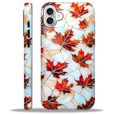 Imagem de Capa para iPhone 16 Plus [compatível com MagSafe], silicone macio brilhante + capa protetora 2 em 1 de policarbonato rígido antiarranhões à prova de choque para mulheres e homens - vitral bordo folhas