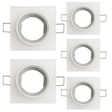 Imagem de Kit 5 Spot Taschibra Quadrado Embutir Vidro Jateado Sp23 Mr16 Bivolt