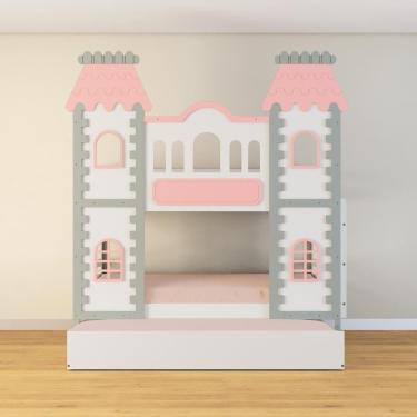 Imagem de Treliche Castelo Encantado - Madeira Maciça Branco/cinza/rosa Housin
