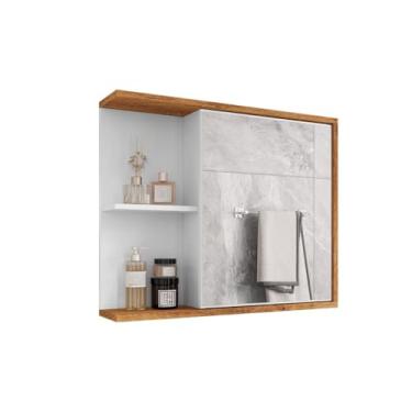Imagem de Armário/Espelheira De Banheiro Aéreo Espelheira Com Espelho Prateleira Removível(Branco/Ipê)
