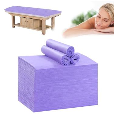 Imagem de Lençóis descartáveis para mesa de massagem 100 peças 78,7 cm x 180,3 cm lençol de mesa de massagem impermeável tecido macio não tecido SPA capa de cama respirável para massagem beleza tatuagens (roxo)