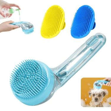 Imagem de Peehss 3 escovas de banho para cães, esfregão para banho, escova de xampu para cães, máquina de fazer bolhas, lavadora de patas de cachorro, escova de massagem para banho de animais de estimação com