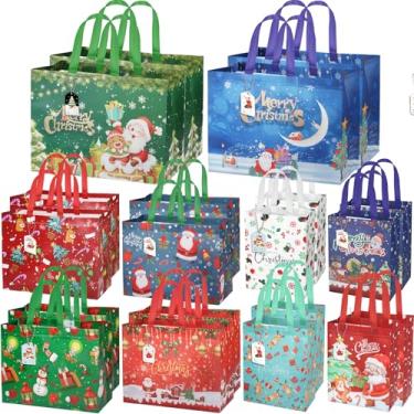 Imagem de BorKinHa 8 pacotes de sacos de presente de Natal com alças grandes não tecido (colorido-008-20 peças)