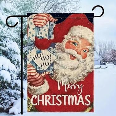 Imagem de 1 bandeira de jardim de Natal de Papai Noel de inverno, bandeira dupla face à prova d'água, adequado para decoração de gramado de jardim de quintal ao ar livre