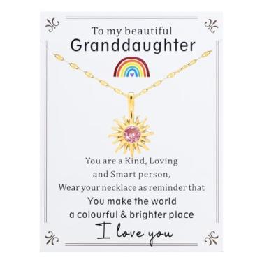 Imagem de JINGMARUO Colar de sol banhado a ouro com pedra do mês de nascimento para neta no aniversário, você faz do mundo um cartão de lugar colorido e brilhante, Standard, Cristal, Sem Pedra Preciosa